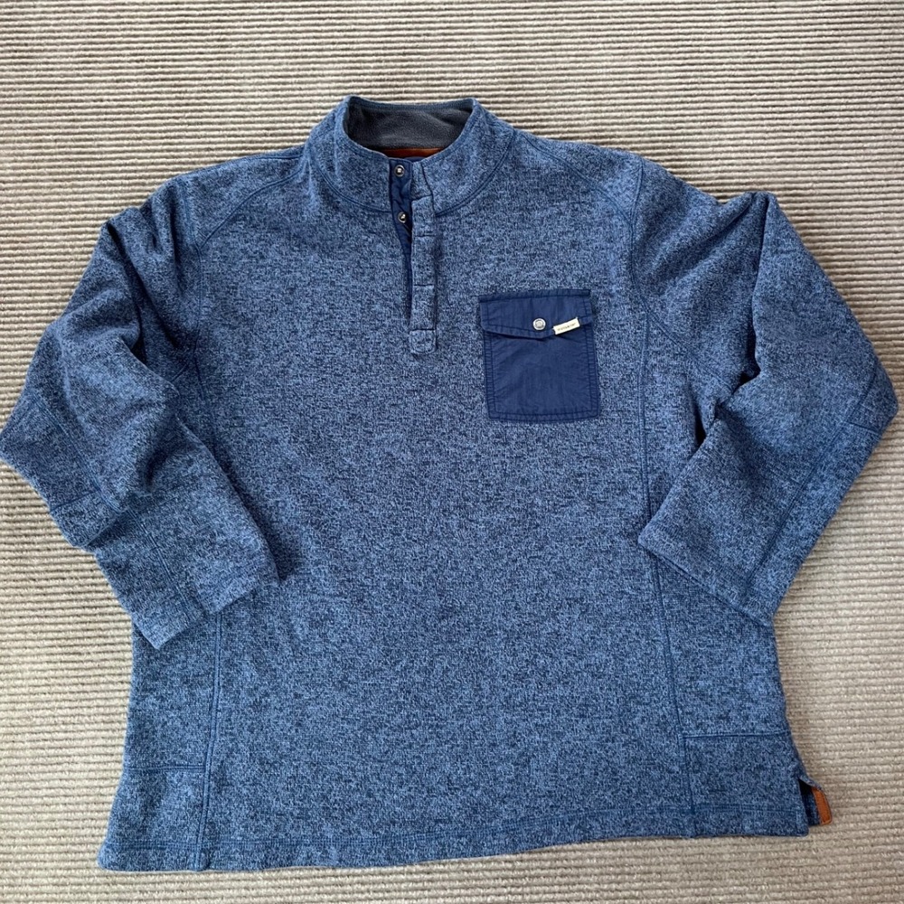 Woolrich Mens Blue Marled Fleece Quarter Snap Pullover Sweater Size‎ Large